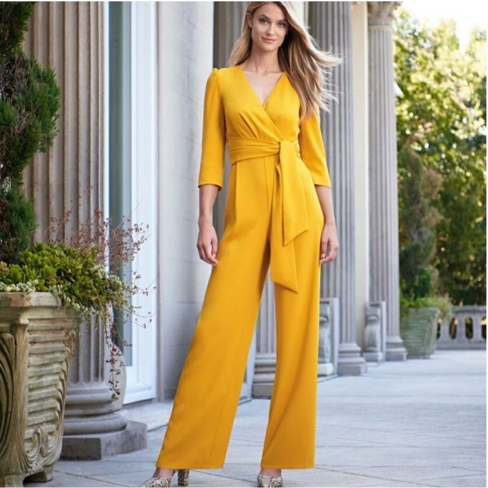 Antonio Melani Yellow Long Sleeve Jumpsuit Size 6